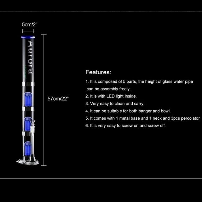 AURORA GLASS 22" PINK THREE LAYER WITH SHOWERHEAD 4PC WATER PIPE - Image 2