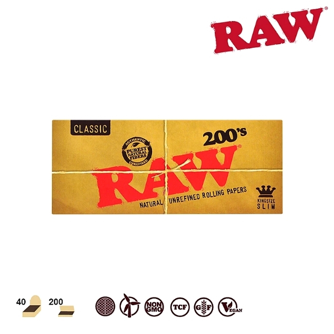 RAW CLASSIC 200 S KING SIZE SLIM ROLLING PAPER 40 PER BOX - Image 3