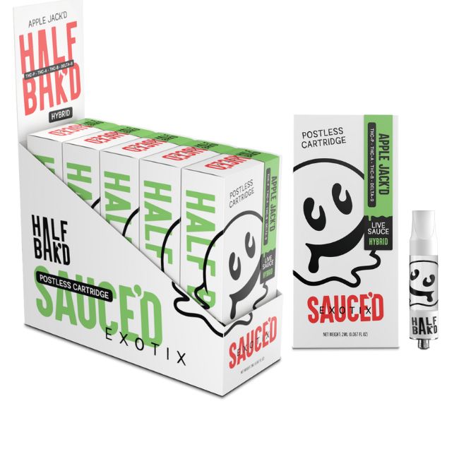 HALF BAK'D SAUCE'D EXOTIX THC-P + THC-A + THC-B + D9 2GM POSTLESS CART 5CT/ BOX - Image 3