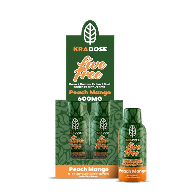 KRADOSE LIVE FREE KAVA + KRATOM EXTRACT ENRICHED WITH 7OHMZ 600MG (59ML) SHOT 12CT/ BOX - Image 3