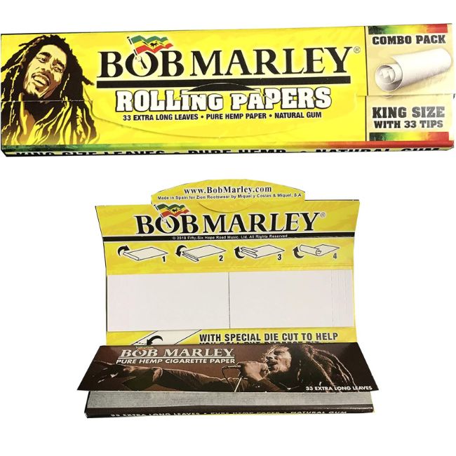 BOB MARLEY COMBO PACK KING SIZE WITH 33 TIPS & LEAVES NATURAL GUM ROLLING PAPER 24CT/ BOX - Image 2