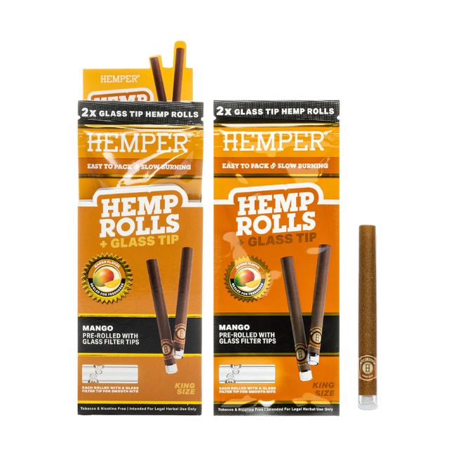 HEMPER HEMP KING SIZE ROLLS + GLASS TIPS 2PK 12CT/ BOX - Image 2