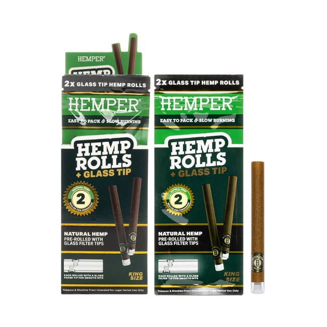 HEMPER HEMP KING SIZE ROLLS + GLASS TIPS 2PK 12CT/ BOX - Image 3