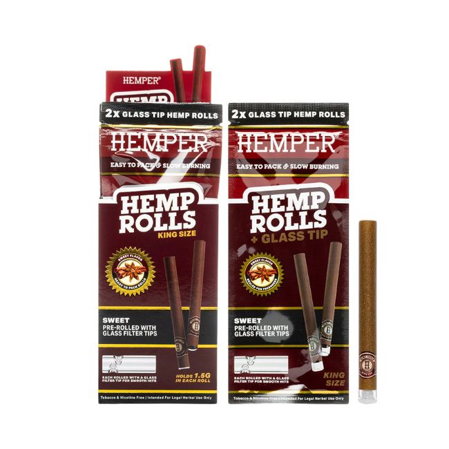 HEMPER HEMP KING SIZE ROLLS + GLASS TIPS 2PK 12CT/ BOX - Image 5