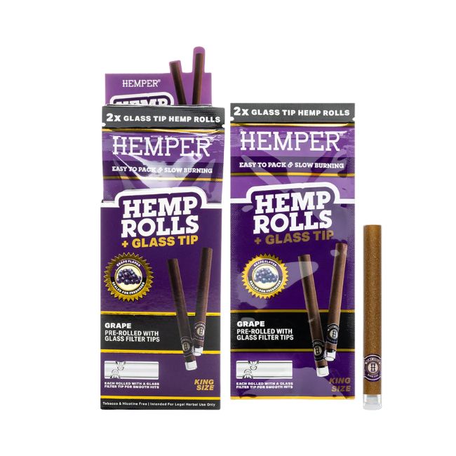 HEMPER HEMP KING SIZE ROLLS + GLASS TIPS 2PK 12CT/ BOX - Image 6