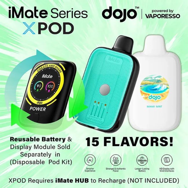 DOJO IMATE X POWERED BY VAPORESSO 5% DISPOSABLE POD (75ML) 20K PUFFS 5CT/ BOX - Image 5