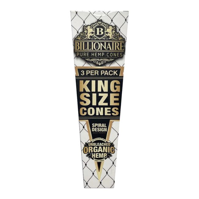 BILLIONAIRE SPIRAL DESIGN UNBLEACHED ORGANIC HEMP KING SIZE CONES 3PK 33CT/ BOX - Image 2