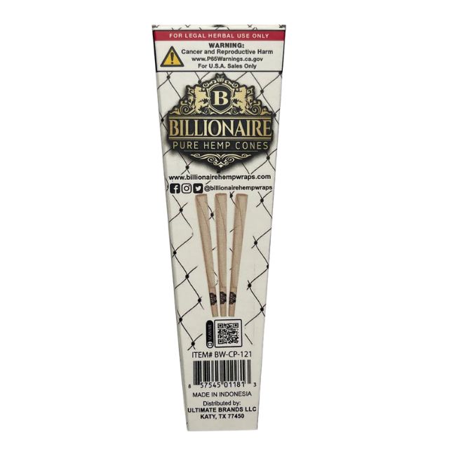 BILLIONAIRE SPIRAL DESIGN UNBLEACHED ORGANIC HEMP KING SIZE CONES 3PK 33CT/ BOX - Image 3