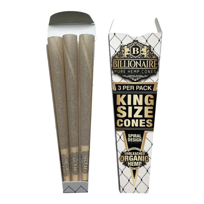 BILLIONAIRE SPIRAL DESIGN UNBLEACHED ORGANIC HEMP KING SIZE CONES 3PK 33CT/ BOX - Image 4