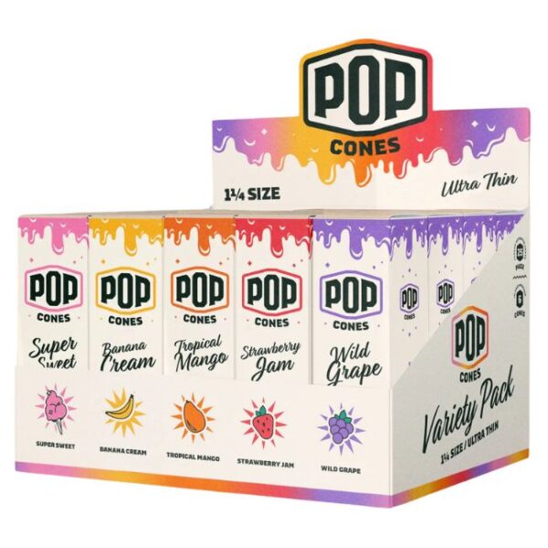 POP CONES 1 1/4 HAND ROLLED FLAVOR VARIETY PACK CONES 6PK 25CT/ DISPLAY