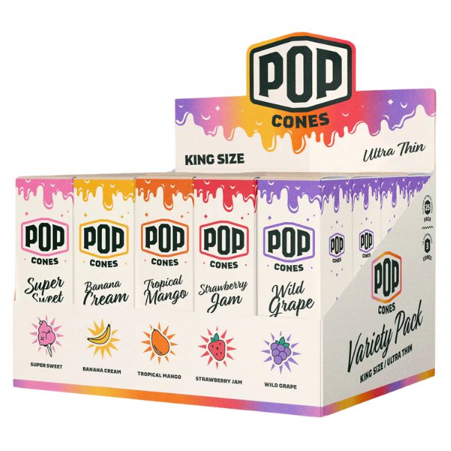 POP CONES KING SIZE HAND ROLLED FLAVOR VARIETY PACK CONES 3PK 25CT/ DISPLAY