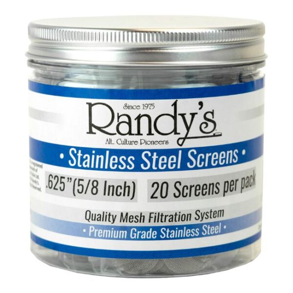 RANDYS STAINLESS STEEL SCREEN JAR 36CT SCREENS TOTAL/ JAR  (.625 (5/8 inch) SS SCREENS)