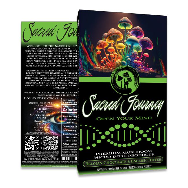 SACRED JOURNEY PREMIUM MUSHROOM MICRO DOSE 4000/4500MG CHOCOLATE BAR 10CT/ BOX - Image 2