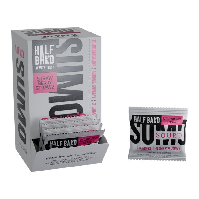 HALF BAK'D SUMO SOUR'D THC-P + D9-THC + D8-THC + CBD 840MG 2PK GUMMIES 30CT/ BOX - Image 7