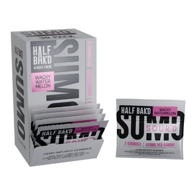 HALF BAK'D SUMO SOUR'D THC-P + D9-THC + D8-THC + CBD 840MG 2PK GUMMIES 30CT/ BOX - Image 8