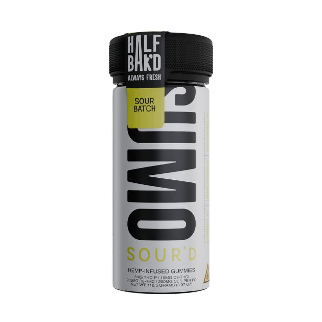 HALF BAK'D SUMO SOUR'D THC-P + D9-THC + D8-THC + CBD 10,000MG GUMMIES 25CT JAR - Image 4