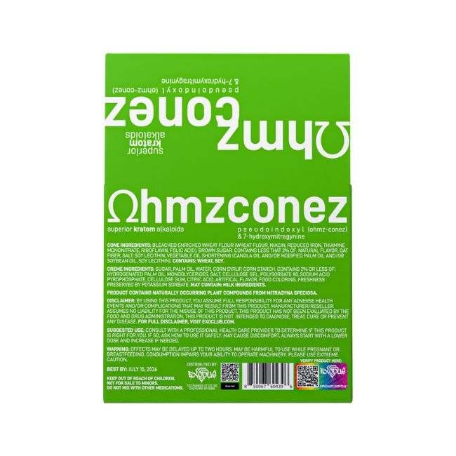 EAT OHMZ CONEZ BY EXODUS PSEUDO + 7-HYDROXY KRATOM 50MG PISTACHIO CONES 2CT/ BOX - Image 6