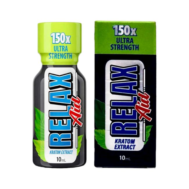 RELAX AID 150X ULTRA STRENGHT NATURAL KRATOM EXTRACT 10ML SHOT 12CT/ BOX