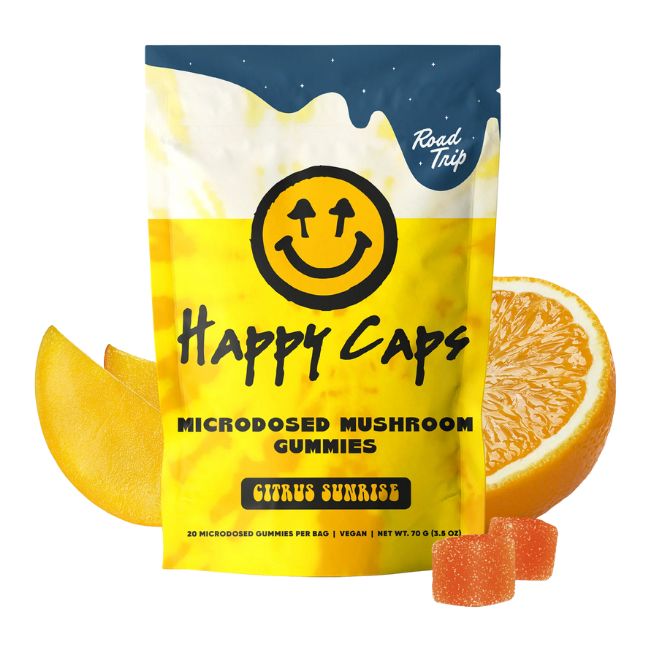 ROAD TRIP X HAPPY CAPS MICRODOSED BLEND MUSHROOM GUMMIES 20CT/6PK - Image 2