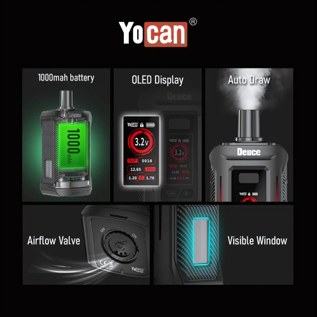 YOCAN DEUCE 1000mAH DUAL 510 CART VAPE BATTERY - Image 6