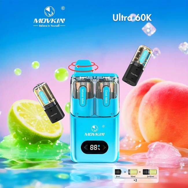 MOVKIN ULTRA 60K DUAL FLAVOR 5% DISPOSABLE KIT + 2POD (100ML) 60K PUFFS 5CT/ BOX - Image 2
