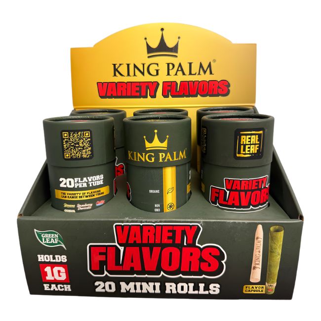 KING PALM MINI VARIETY FLAVORED 1GM ROLLS 20CT/6PK DISPLAY