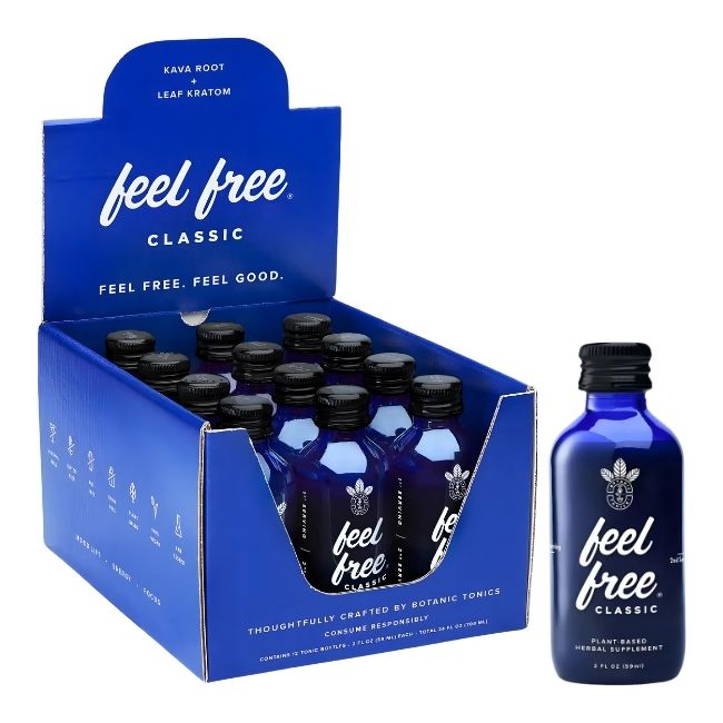 FEEL FREE CLASSIC KAVA ROOT + KRATOM LEAF HERBAL SUPPLEMENTS TONIC 2OZ 59ML12CT/ BOX