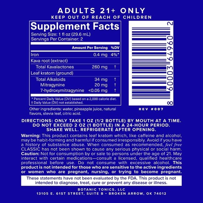 FEEL FREE CLASSIC KAVA ROOT + KRATOM LEAF HERBAL SUPPLEMENTS TONIC 2OZ 59ML12CT/ BOX - Image 3