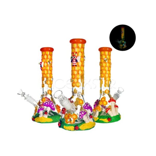PHOENIXSTAR GLASS 10'' 3-D HAND PAINTING GLOW IN THE DARK WATER PIPE