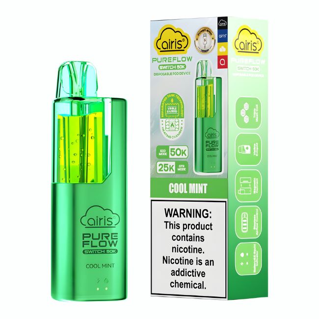 AIRIS PURE FLOW SWITCH 5% DISPOSABLE POD (50ML) GTR. MODE - 25K & ECO. MODE - 50K PUFFS 5CT/ BOX - Image 2