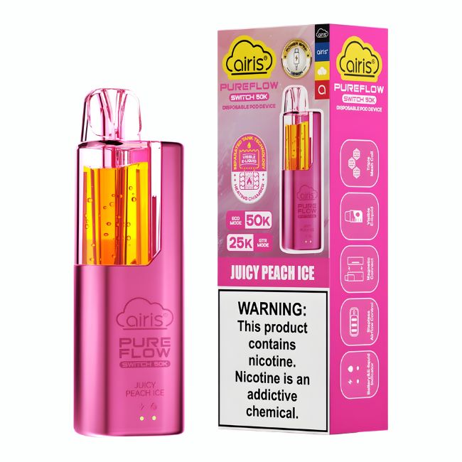 AIRIS PURE FLOW SWITCH 5% DISPOSABLE POD (50ML) GTR. MODE - 25K & ECO. MODE - 50K PUFFS 5CT/ BOX - Image 3