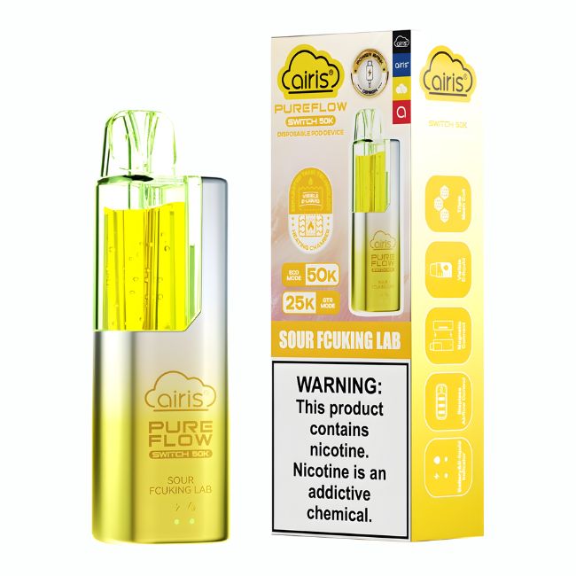 AIRIS PURE FLOW SWITCH 5% DISPOSABLE POD (50ML) GTR. MODE - 25K & ECO. MODE - 50K PUFFS 5CT/ BOX - Image 4