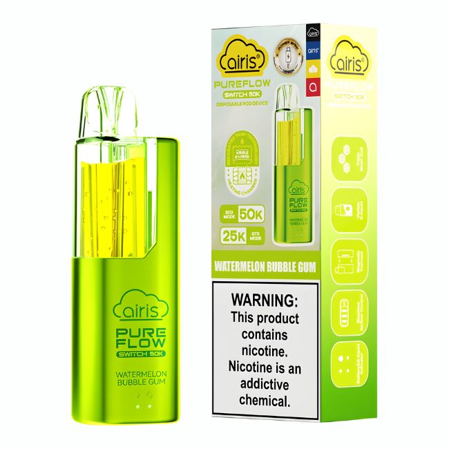 AIRIS PURE FLOW SWITCH 5% DISPOSABLE POD (50ML) GTR. MODE - 25K & ECO. MODE - 50K PUFFS 5CT/ BOX - Image 5