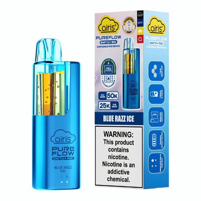 AIRIS PURE FLOW SWITCH 5% DISPOSABLE POD (50ML) GTR. MODE - 25K & ECO. MODE - 50K PUFFS 5CT/ BOX - Image 6