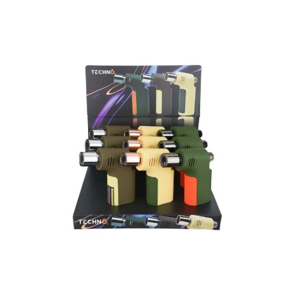 TECHNO RUBBER FINISH SIDE TORCH LIGHTER 9CT/ DISPLAY