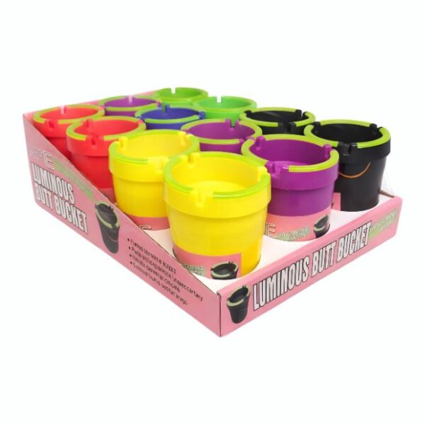 ACE LUMINOUS BUTT BUCKET ASHTRAY NEON ASSORTED COLOR 12CT/ DISPLAY