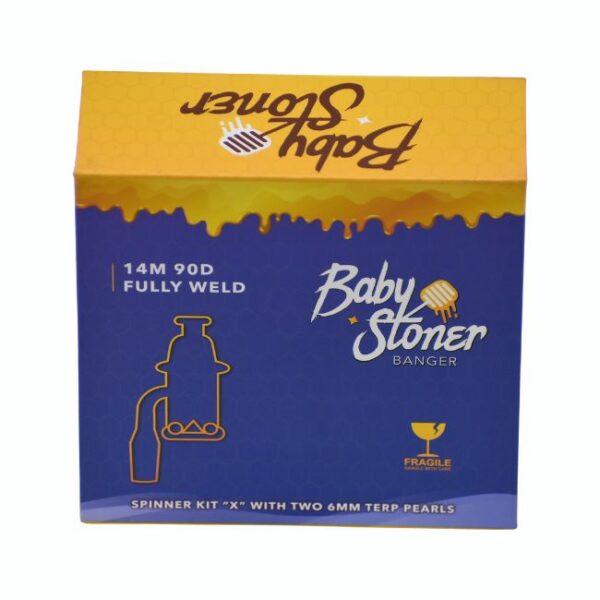 BABY STONER 14MM MALE 90 DEGREE FULLY WELD BANGER SPINNER KIT ''X'' WITH 2 6MM TERP PEARLS