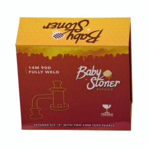D991A BABY STONER 14MM MALE 90 DEGREE FULLY WELD BANGER SPINNER KIT ''X'' WITH 2 6MM TERP PEARLS