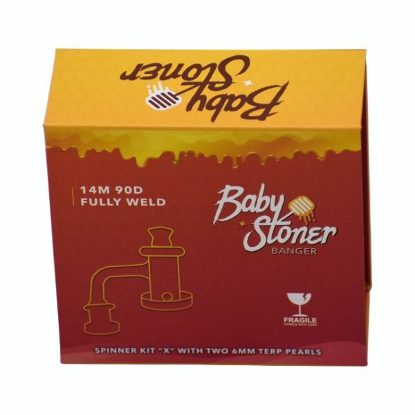 BABY STONER 14MM MALE 90 DEGREE FULLY WELD BANGER SPINNER KIT ''X'' WITH 2 6MM TERP PEARLS