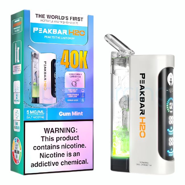 PEAKBAR H2O 5% PORTABLE WATER SHISHA VAPE DISPOSABLE (100ML) 40K PUFFS 5CT/ BOX - Image 2
