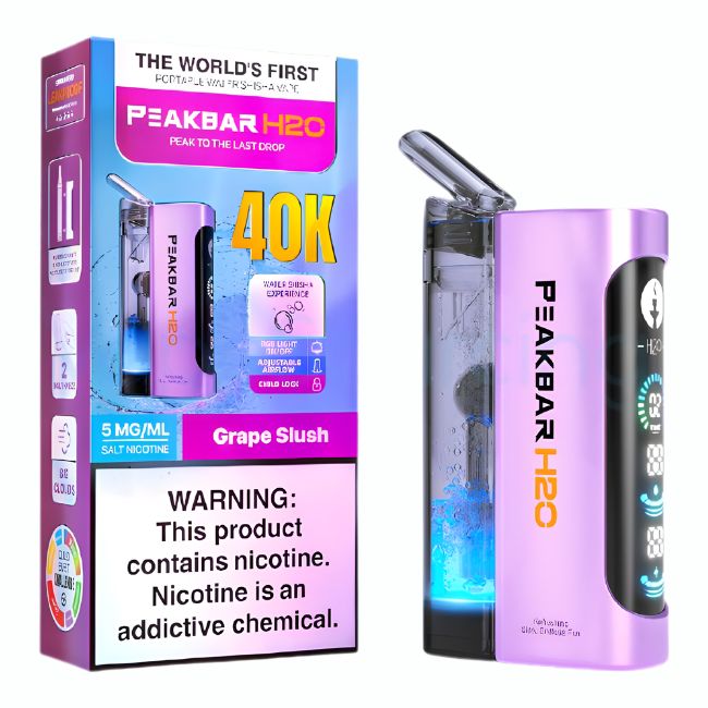 PEAKBAR H2O 5% PORTABLE WATER SHISHA VAPE DISPOSABLE (100ML) 40K PUFFS 5CT/ BOX - Image 3