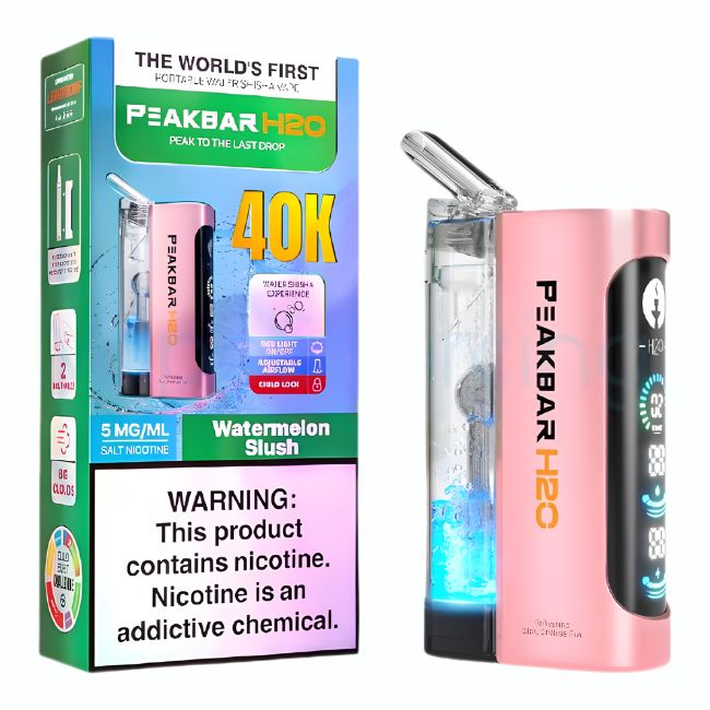 PEAKBAR H2O 5% PORTABLE WATER SHISHA VAPE DISPOSABLE (100ML) 40K PUFFS 5CT/ BOX - Image 4