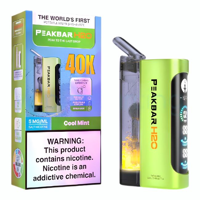 PEAKBAR H2O 5% PORTABLE WATER SHISHA VAPE DISPOSABLE (100ML) 40K PUFFS 5CT/ BOX - Image 5