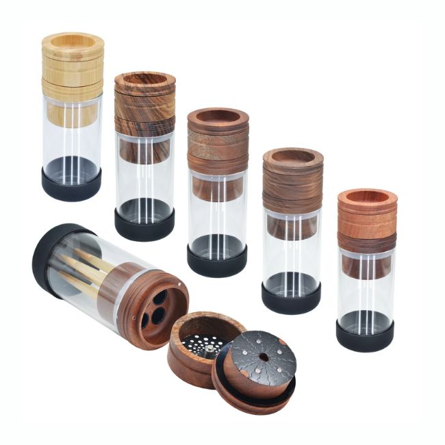 RYO TRUST GAIA FILLER 65MM WIDE KING SIZE 2PART WOOD GRINDER WITH AIR TIGHT GLASS JAR