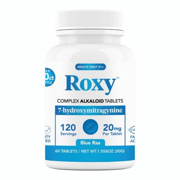 ROXY 7-HYDROXY MITRAGYNINE LEAF EXTRACT ALKELOID 20MG TABLET 60CT BOTTLE