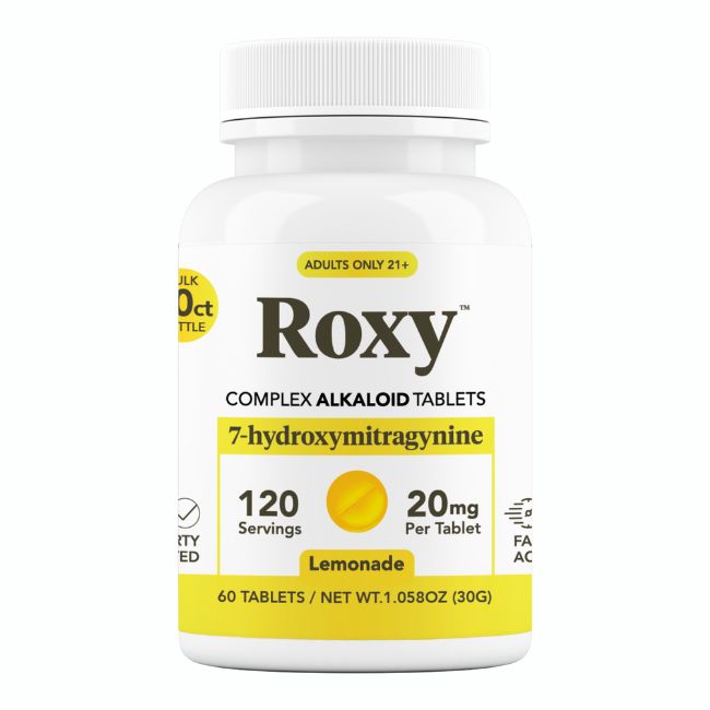 ROXY 7-HYDROXY MITRAGYNINE LEAF EXTRACT ALKELOID 20MG TABLET 60CT BOTTLE