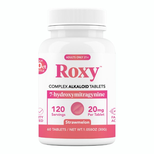 ROXY 7-HYDROXY MITRAGYNINE LEAF EXTRACT ALKELOID 20MG TABLET 60CT BOTTLE