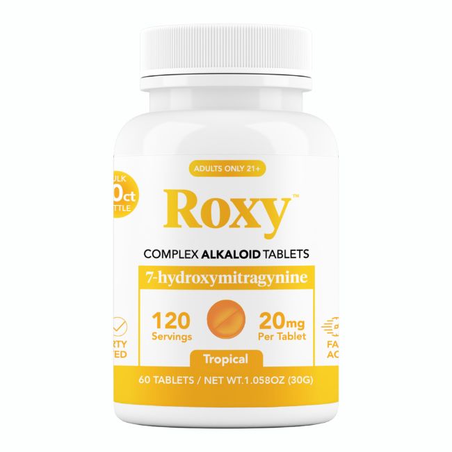ROXY 7-HYDROXY MITRAGYNINE LEAF EXTRACT ALKELOID 20MG TABLET 60CT BOTTLE