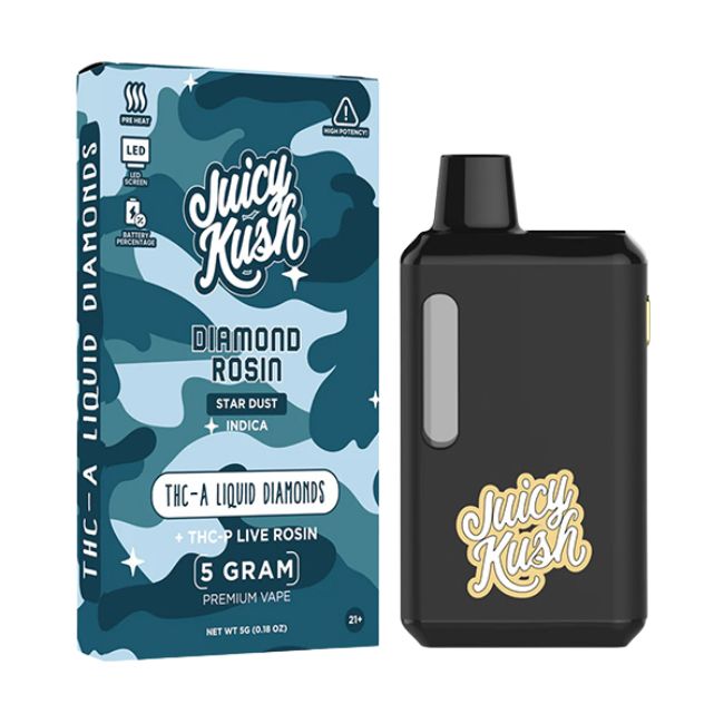 JUICY KUSH DIAMOND ROSIN THC-A LIQUID DIAMOND + THCP LIVE ROSIN 5GM DISPO 5CT/ BOX