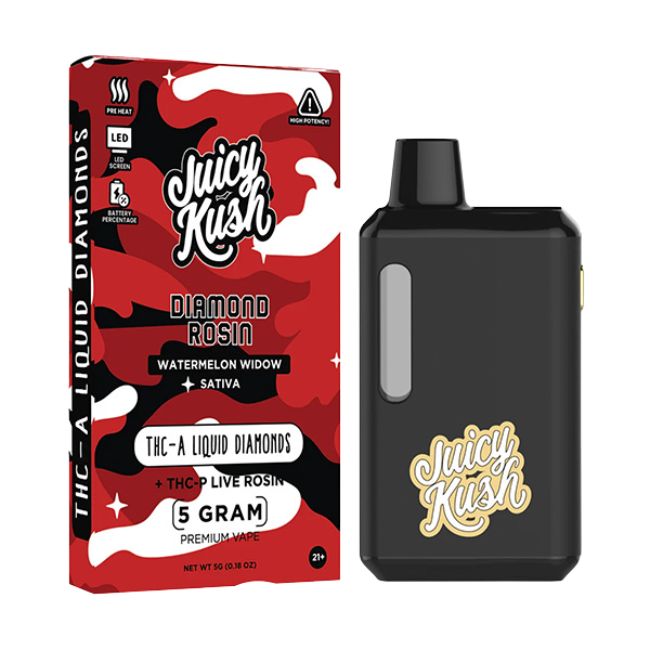 JUICY KUSH DIAMOND ROSIN THC-A LIQUID DIAMOND + THCP LIVE ROSIN 5GM DISPO 5CT/ BOX